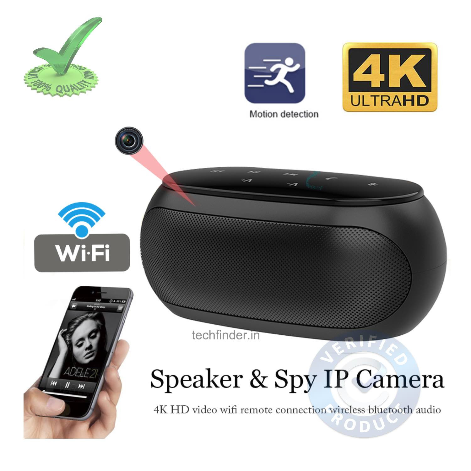 Digital 4k WiFi Spy Hidden Camera with Recorder in Bluetooth Speaker